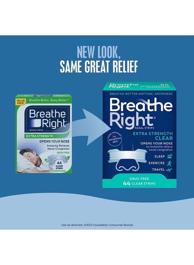 Breathe Right Nasal Strips Extra Strength Clear For Sensitive Skin Snoring Solution 44 Count - Packaging May Vary - Image 5