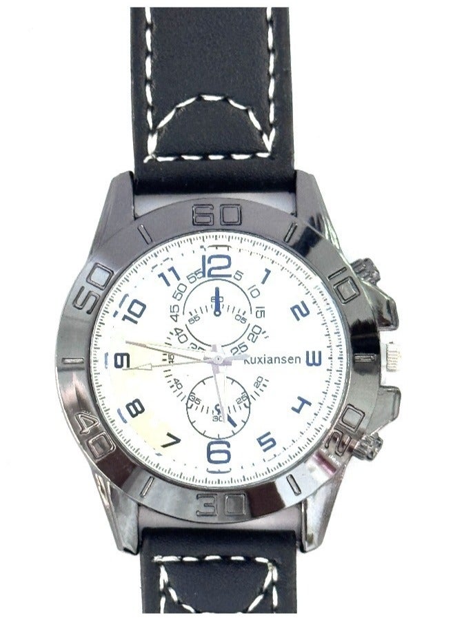 kuxiansen 2PCS Men Watches Casual Wristwatch PU Leather Black/Blue Strap Analog Quartz Watch Sets as Gift for Men - Image 5