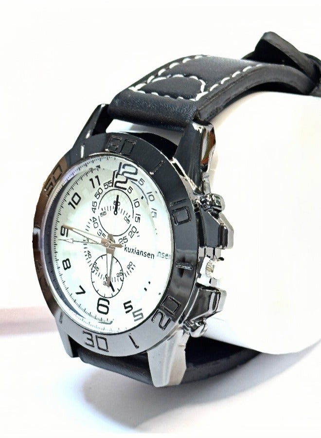 kuxiansen 2PCS Men Watches Casual Wristwatch PU Leather Black/Blue Strap Analog Quartz Watch Sets as Gift for Men - Image 4