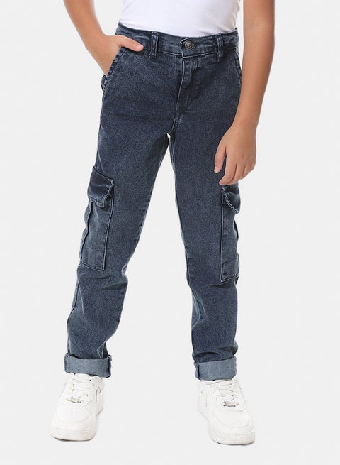 Baggy Button Closure Blue Jeans_Blue