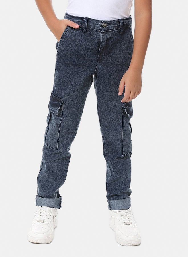 Baggy Button Closure Blue Jeans_Blue