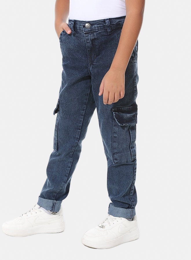 Baggy Button Closure Blue Jeans_Blue