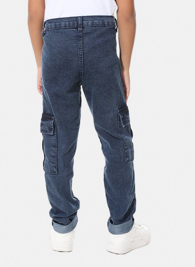 Baggy Button Closure Blue Jeans_Blue