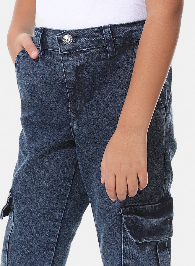 Baggy Button Closure Blue Jeans_Blue