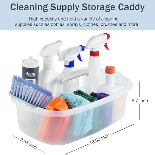 ALINK Plastic Cleaning Storage Caddy with Handle, Large Shower Caddy Basket Organizer for Dorm, Bathroom, Tool, Garden, Kitchen, Cleaning Supplies - Clear - Image 2