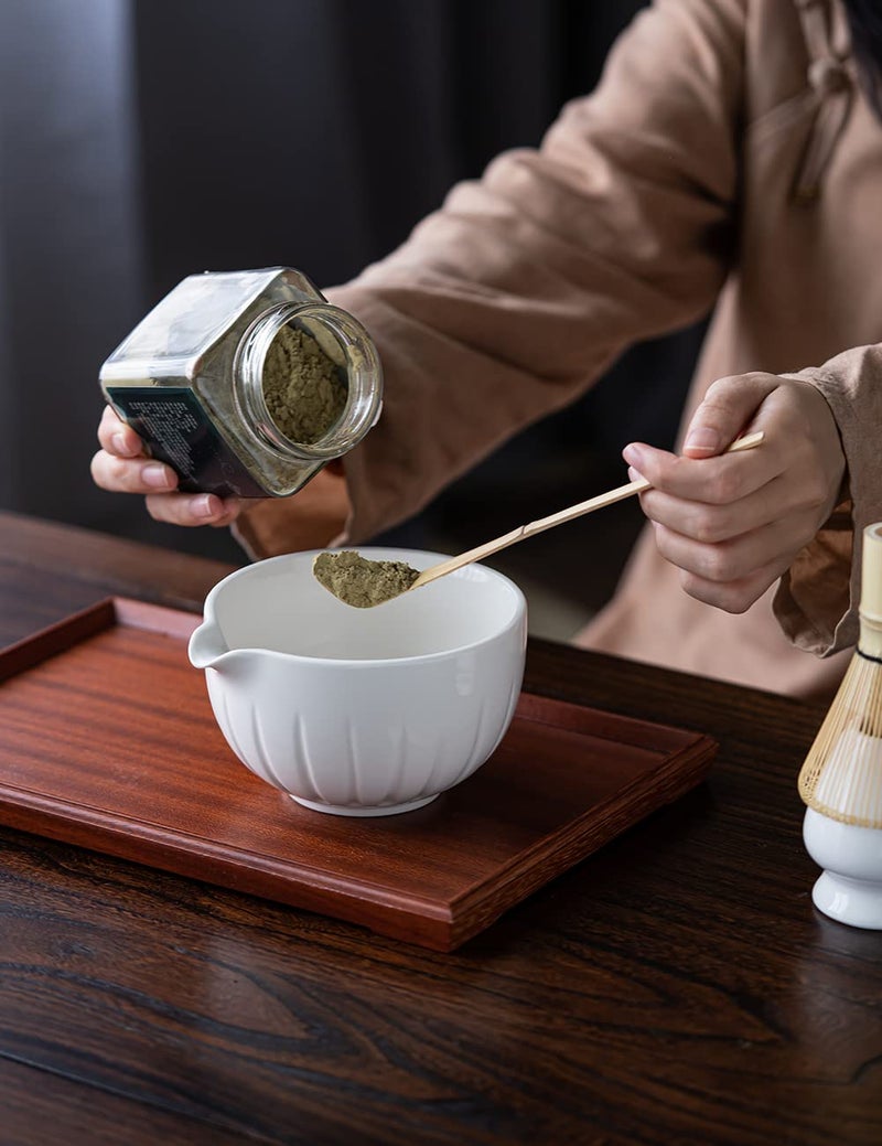 TANG PIN طقم تانغ بين ماتشا - وعاء ماتشا وخفاقة، 15 أونصة، مغرفة ماتشا | حامل خفاقة ماتشا (حامل تشاسين) - طقم ماتشا مثالي مكون من 4 قطع لمراسم شاي الماتشا (أبيض) - Image 2