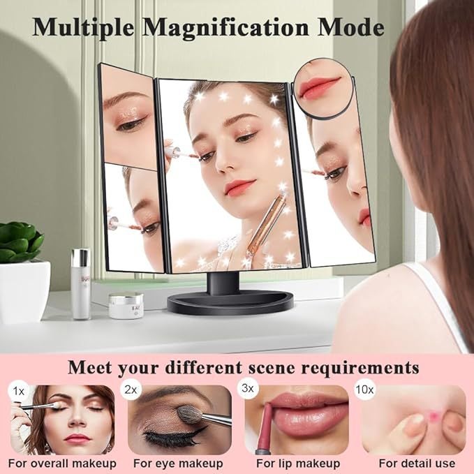 New Product Makeup Mirror Desktop Led Light Three-Sided Foldableing Smart Fill-In Mirror With Light Logo - Image 3