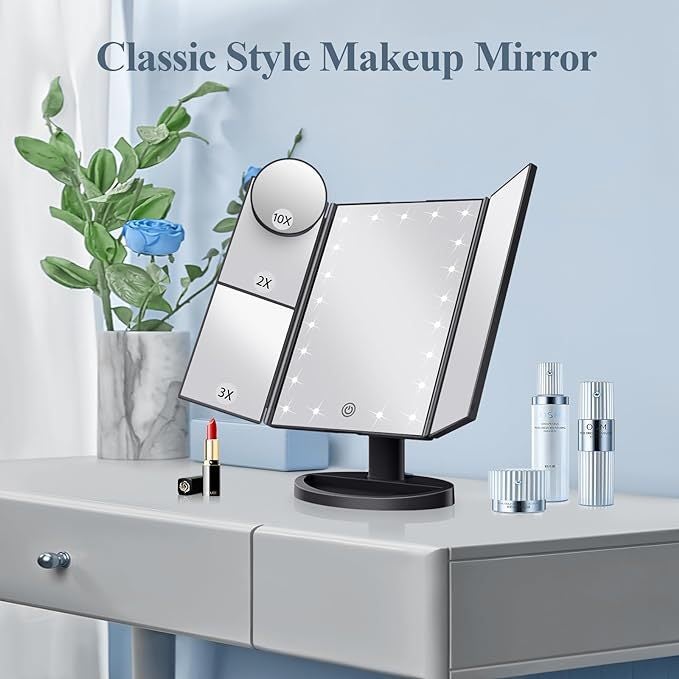 New Product Makeup Mirror Desktop Led Light Three-Sided Foldableing Smart Fill-In Mirror With Light Logo - Image 2