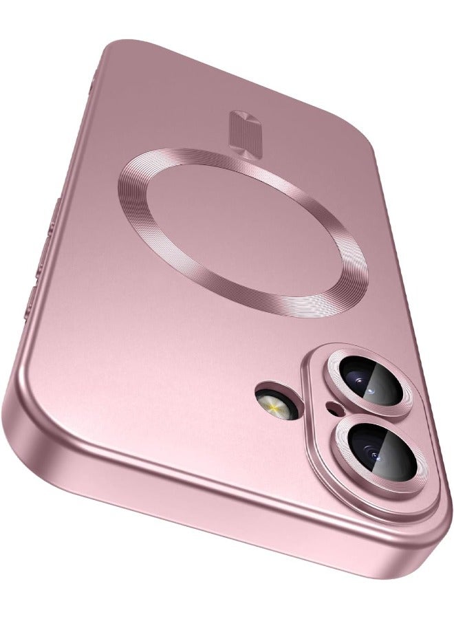Magnetic Case for iPhone 16, [MagSafe Compatible][Built-in Camera Lens Protector][Light Slim] Soft Silicone Bumper Shockproof Matte Case Cover for iPhone 16 6.1 inch, Rose Gold  - Image 1