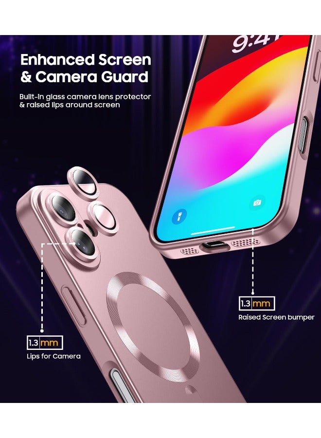 Magnetic Case for iPhone 16, [MagSafe Compatible][Built-in Camera Lens Protector][Light Slim] Soft Silicone Bumper Shockproof Matte Case Cover for iPhone 16 6.1 inch, Rose Gold  - Image 4
