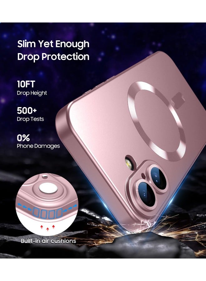 Magnetic Case for iPhone 16, [MagSafe Compatible][Built-in Camera Lens Protector][Light Slim] Soft Silicone Bumper Shockproof Matte Case Cover for iPhone 16 6.1 inch, Rose Gold  - Image 5