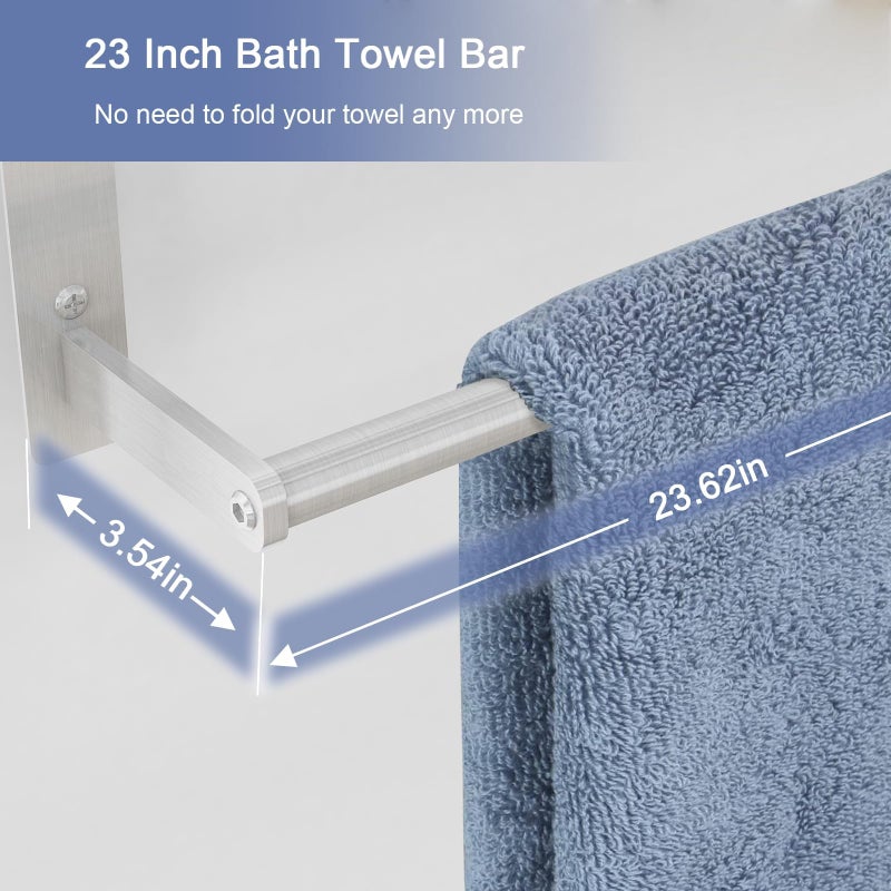 Bethom Hotel Towel Racks for Bathroom Wall Mounted, BETHOM 24 Inch Towel Shelf for Bathroom, 3-Tier Bathroom Towel Rack with Tower Bars, Brushed Nickel - Image 3
