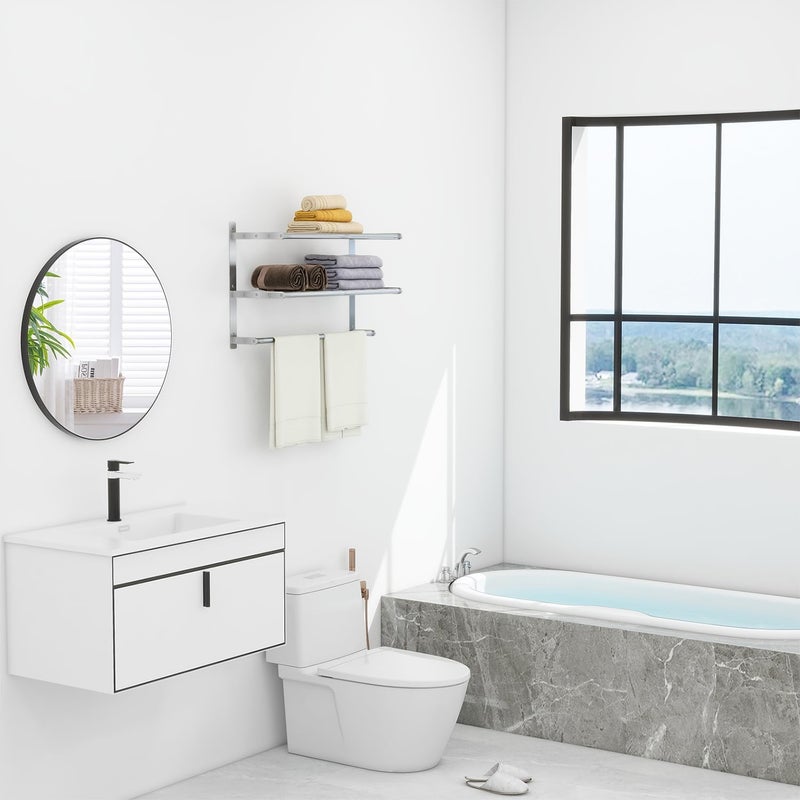 Bethom Hotel Towel Racks for Bathroom Wall Mounted, BETHOM 24 Inch Towel Shelf for Bathroom, 3-Tier Bathroom Towel Rack with Tower Bars, Brushed Nickel - Image 2