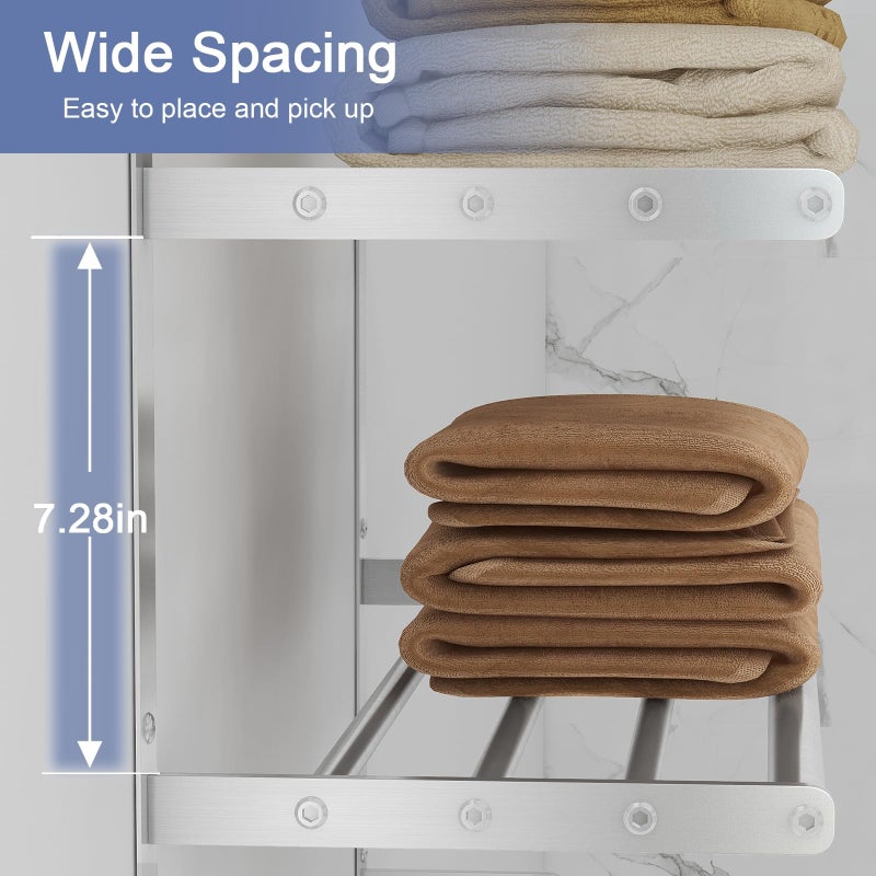 Bethom Hotel Towel Racks for Bathroom Wall Mounted, BETHOM 24 Inch Towel Shelf for Bathroom, 3-Tier Bathroom Towel Rack with Tower Bars, Brushed Nickel - Image 5