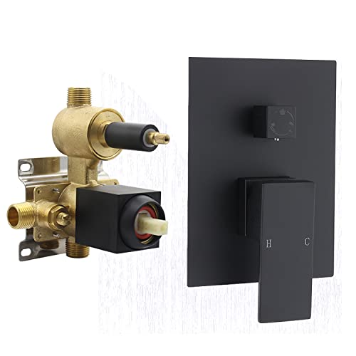 G Solid Brass 3 Way Shower Diverter Valve, Drettyer Matte Black 3 Outlet Pressure Balancing Mixer Shower Temperature Control Shower Valve Kit - Image 1