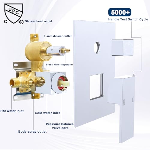 G Solid Brass 3 Way Shower Diverter Valve, Drettyer Matte Black 3 Outlet Pressure Balancing Mixer Shower Temperature Control Shower Valve Kit - Image 4