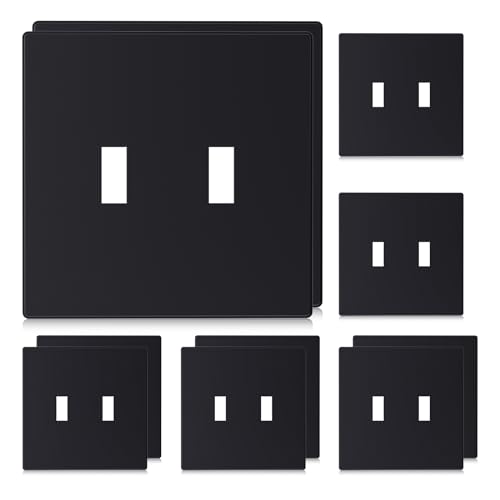 ELEGRP 2Gang Screwless Toggle Wall Plates MidSize Unbreakable Thermoplastic Faceplate Cover for Toggle Wall Switch Dimmer Switch UL Listed 10 Pack Matte Black - Image 1