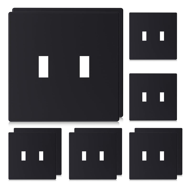 ELEGRP 2Gang Screwless Toggle Wall Plates MidSize Unbreakable Thermoplastic Faceplate Cover for Toggle Wall Switch Dimmer Switch UL Listed 10 Pack Matte Black - Image 2