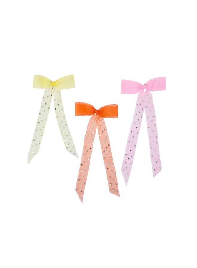 Choko Bow Hair Clip Set for Girls | Handmade hair accessories with rhinestone bows for school, playdates, and joyful style (Set of 3) - Image 1