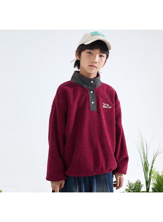 Mipoo+ Fleece Stand Collar Pullover Sweatshirt - Printed Mpewdwy14 Red 160cm - Image 3