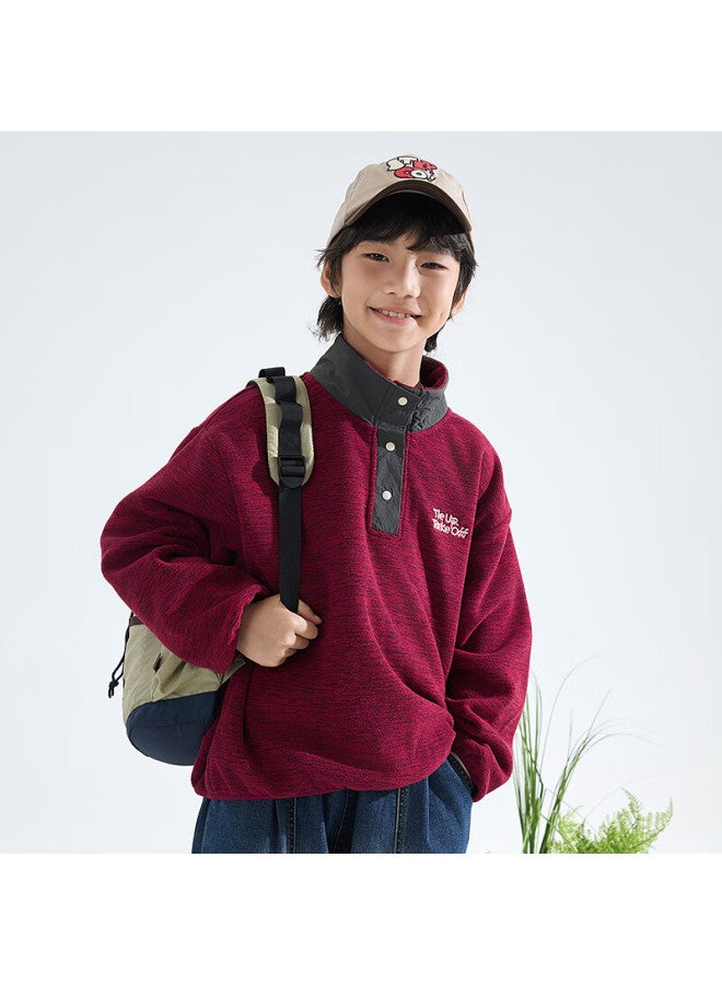 Mipoo+ Fleece Stand Collar Pullover Sweatshirt - Printed Mpewdwy14 Red 160cm - Image 1