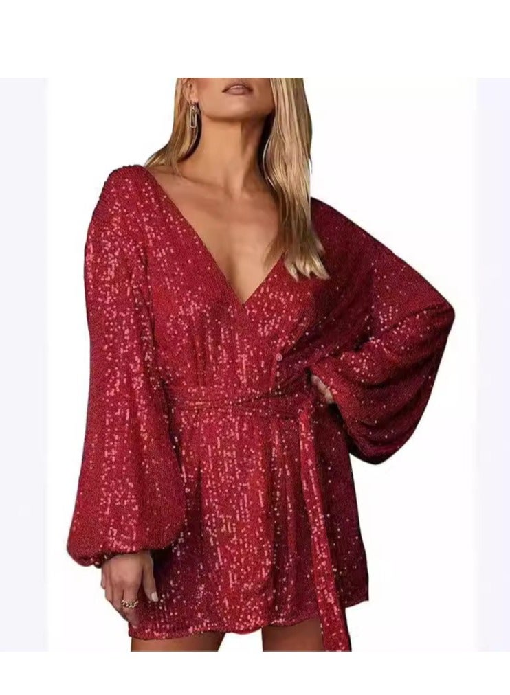 NIBEMINENT Women Cardigan Dress Lantern Long Sleeved Draped Skirt - Image 1