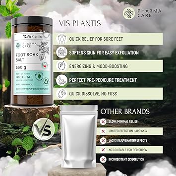 Vis Plantis ملح نقع القدمين من فيس بلانتس بالنعناع والمنتول لتقليل التعرق 560 جرام - نقع منعش مقشر وبارد للقدمين للبشرة الصلبة والقدمين المتعبة والعضلات المؤلمة - مرطب طبيعي ومزيل للروائح - Image 5