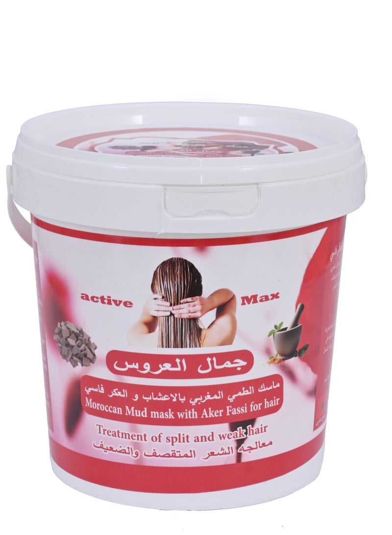 active max Moroccan Natural  Mud Mask With Pure Aker Fassi and Herb  for Weak Hair  350 g - Image 1
