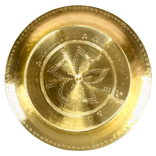 HOKOYA Handmade Brass Thali/Plate - Traditional Indian Kitchenware - Durable & Aesthetic - Perfect for Serving - Great Gift Option for Kitchen Enthusiast | Kitchen Accessories (1) - Image 1