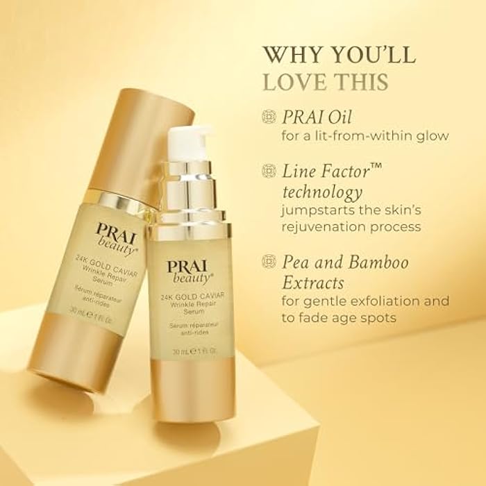 PRAI Beauty 24K Gold Caviar Wrinkle Repair Serum for Face | Anti-Aging Serum with Hyaluronic Acid to Plump and Fill In Wrinkles | Anti-Wrinkle Serum with Vitamin C for Brighter, Firmer Skin | 1.0 Oz - Image 4