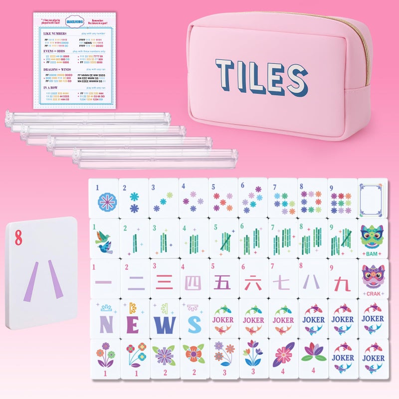 LaRandom Mini Mahjong Tiles Set - 0.12'' Thickness American Mahjong Starter Set with Tiles, Racks, Storage Bag & Rules Card for Travel Family Friends Amusement Night Holiday Gathering Entertainment - Image 1