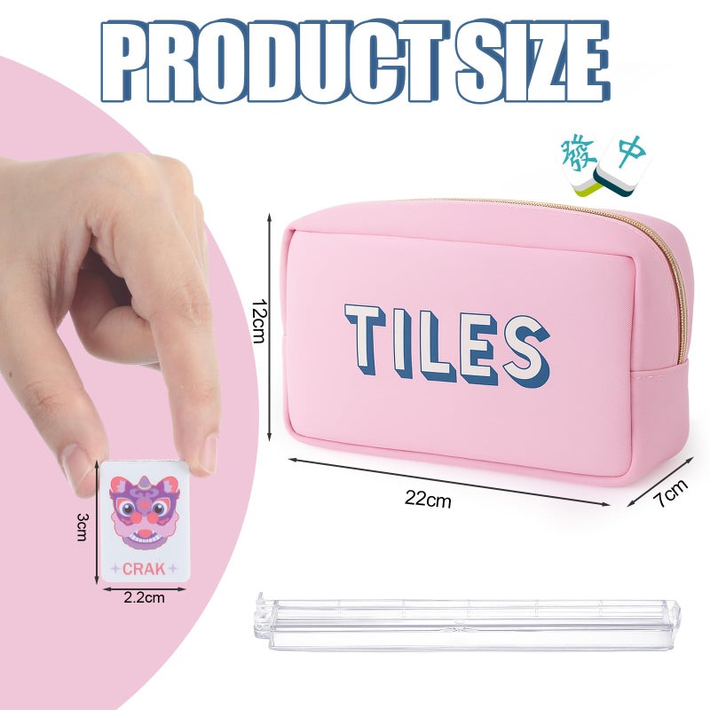 LaRandom Mini Mahjong Tiles Set - 0.12'' Thickness American Mahjong Starter Set with Tiles, Racks, Storage Bag & Rules Card for Travel Family Friends Amusement Night Holiday Gathering Entertainment - Image 2