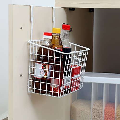 Livzing Multi-Functional Alloy Steel Compact Over The Door Hanging Basket | Cabinet Organizer for Storage Shelf | Rack | Milk Bin -White (15 L X 25 B X 30 H) - Image 5