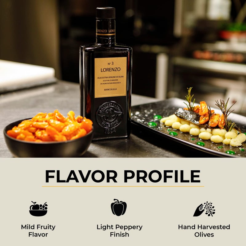 Barbera Lorenzo #3 Organic Extra Virgin Olive Oil PDO Val di Mazara, Fruity, Cold Extracted Authentic Sicilian Olive Oil, Fresh Harvest Imported Olive Oil From Italy 16.9 oz - Image 2