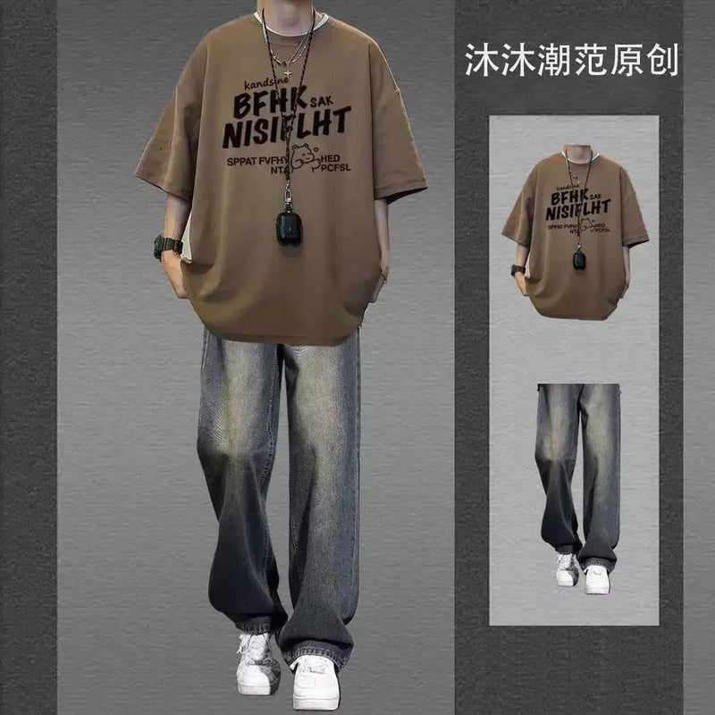 Teen Boys Short Sleeve T-Shirt Set 2-Piece Summer Casual Outfit - Image 1