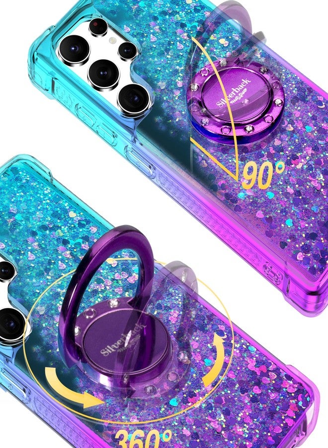 Silverback for Samsung Galaxy S25 Ultra Case with Ring, Women Girls Bling Holographic Sparkle Glitter Cute Cover,Diamond Ring Protective Phone Case for Galaxy S25 Ultra - Purple - Image 3