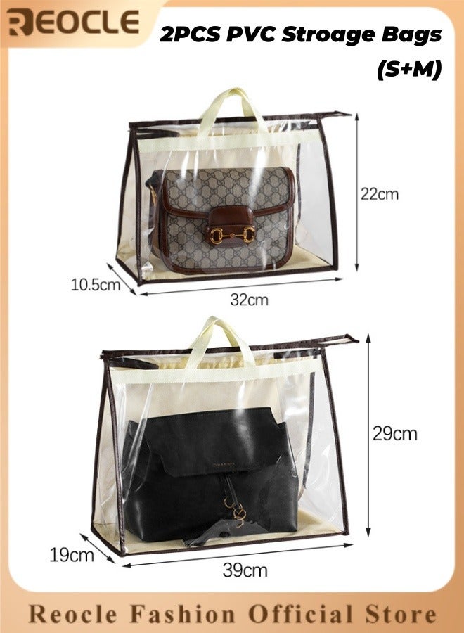 REOCLE 2PCS Dust Bag (S+M) Wardrobe Hanging Bag Storage Bag PVC Transparent Waterproof Leather Bag Protection Storage Hanging Bag - Image 1