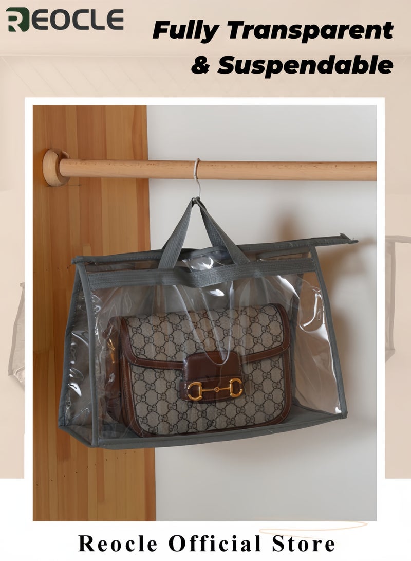 REOCLE 2PCS Dust Bag (S+M) Wardrobe Hanging Bag Storage Bag PVC Transparent Waterproof Leather Bag Protection Storage Hanging Bag - Image 2