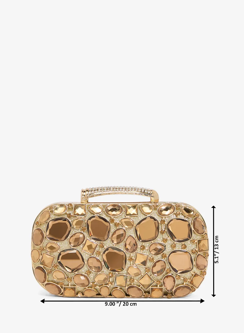 Khizana  Embroidered Jeweled Gold Clutch for Women | Best Price UAE