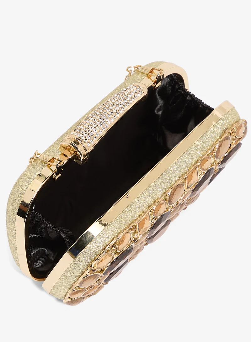 Khizana  Embroidered Jeweled Gold Clutch for Women | Best Price UAE