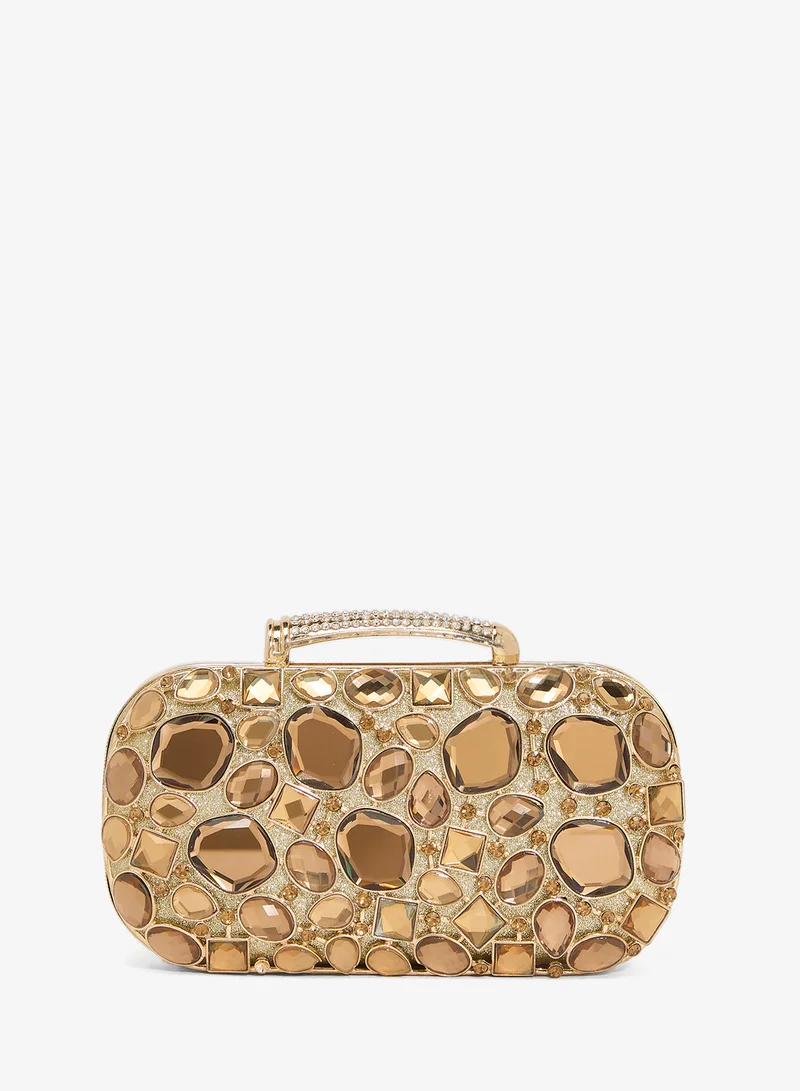 Embroidered Jeweled Gold Clutch