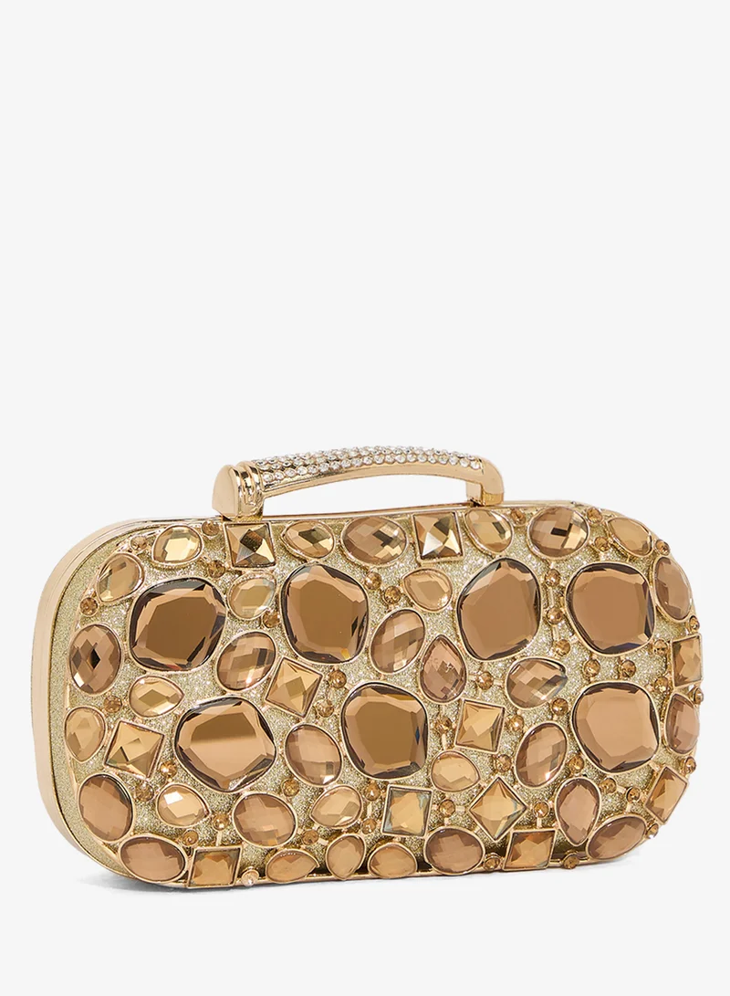 Khizana  Embroidered Jeweled Gold Clutch for Women | Best Price UAE