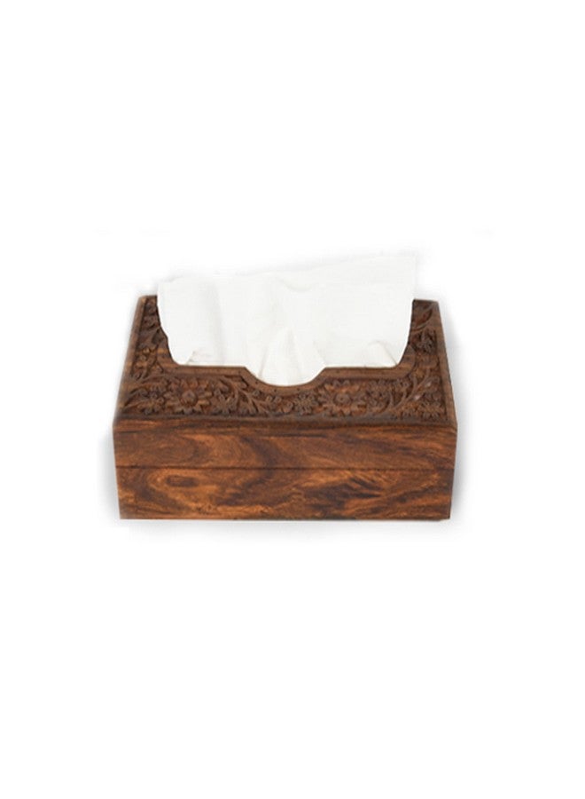 Zyntix Wooden Tissue Box Holder Cover 9x5 inch Napkin Holder Tissue Paper Holder for Dining Table Tissue Holder for Dining Table Napkin Holder Tissue Rack for Facial Napkins(Full Carving) - Image 1