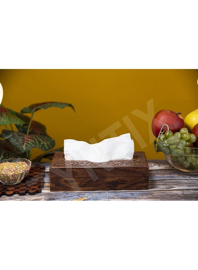 Zyntix Wooden Tissue Box Holder Cover 9x5 inch Napkin Holder Tissue Paper Holder for Dining Table Tissue Holder for Dining Table Napkin Holder Tissue Rack for Facial Napkins(Full Carving) - Image 3