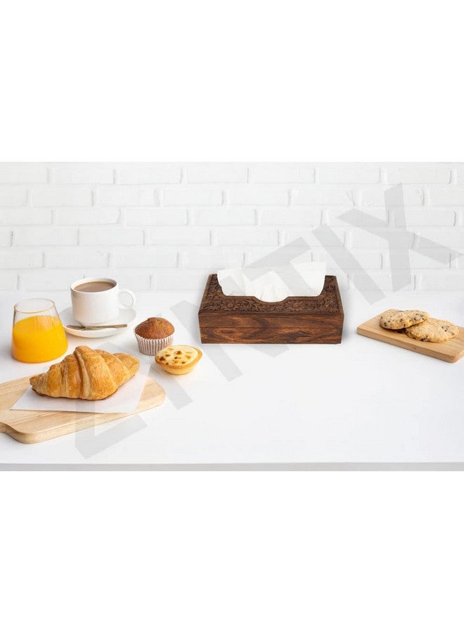 Zyntix Wooden Tissue Box Holder Cover 9x5 inch Napkin Holder Tissue Paper Holder for Dining Table Tissue Holder for Dining Table Napkin Holder Tissue Rack for Facial Napkins(Full Carving) - Image 2
