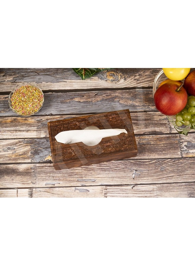 Zyntix Wooden Tissue Box Holder Cover 9x5 inch Napkin Holder Tissue Paper Holder for Dining Table Tissue Holder for Dining Table Napkin Holder Tissue Rack for Facial Napkins(Full Carving) - Image 4