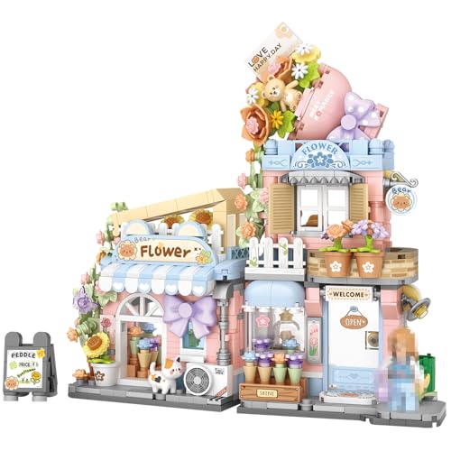MEIEST Mini City Shop Street View Building Blocks Model SetSimulation Animals Architecture Collection Particle Construction Building Bricks ToyHome Decoration Flower Shop - Image 1