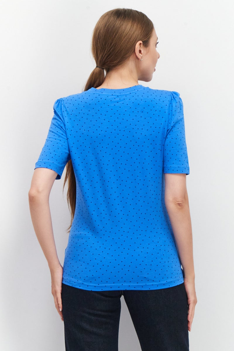 Tchibo Women Round Neck Short Sleeves Micro Dot T-Shirt, Blue - Image 2