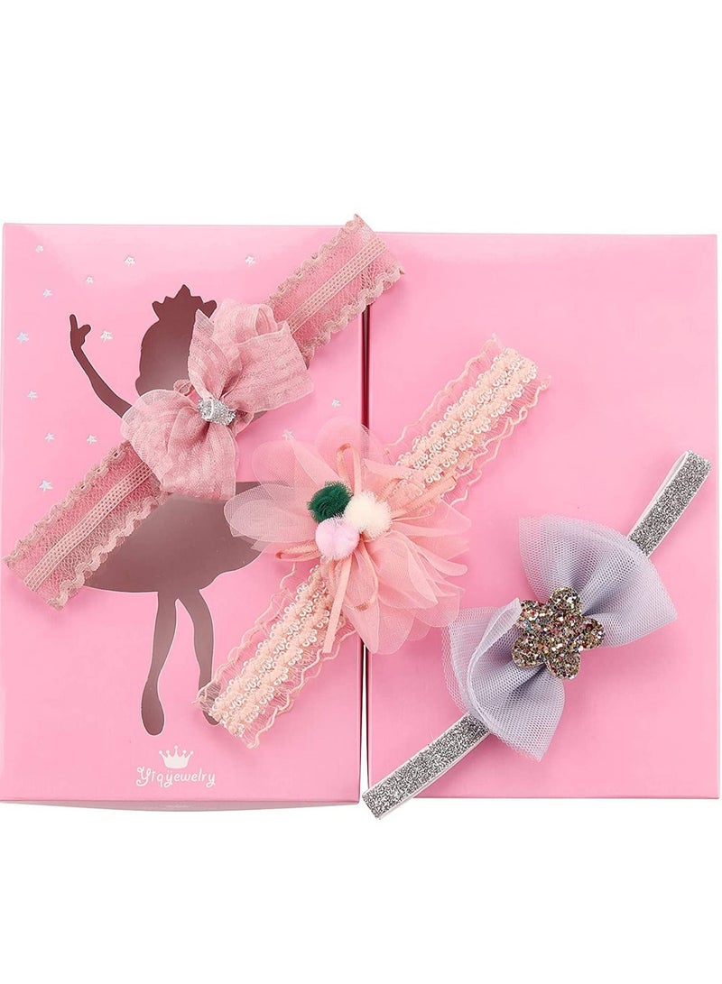 إسكدنيا Girl Headbands Newborn, 3 Pcs Baby Bowknot Hairbands Cute Sweet Headwrap Soft Touch Flower Design for Toddler Kids as Party Wedding Photography Accessories - Image 4