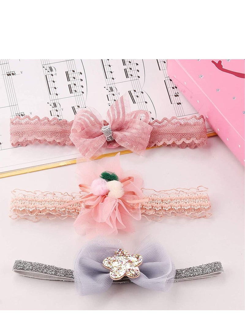 إسكدنيا Girl Headbands Newborn, 3 Pcs Baby Bowknot Hairbands Cute Sweet Headwrap Soft Touch Flower Design for Toddler Kids as Party Wedding Photography Accessories - Image 3